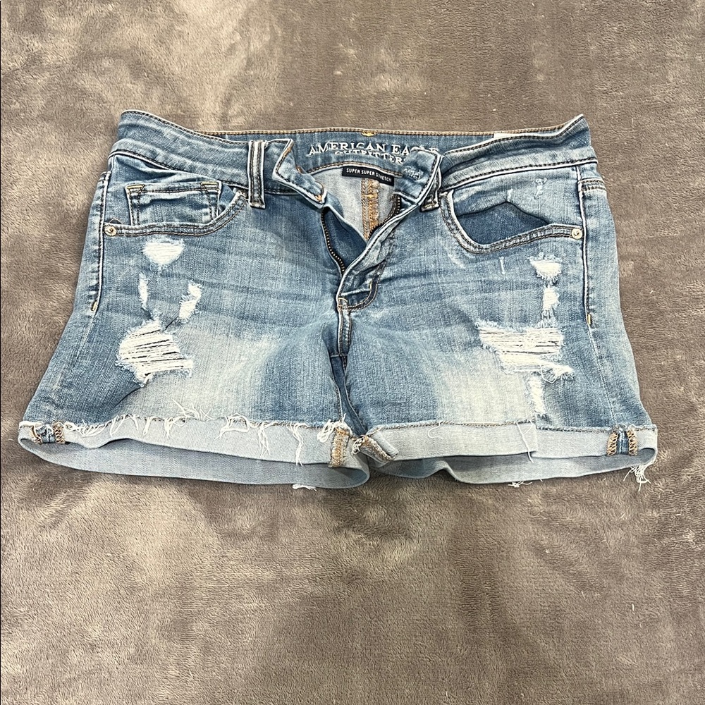 American Eagle Outfitters Distressed Light Blue Jean Shorts